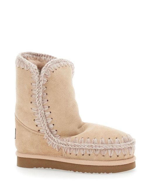 Mou Natural Ankle Boots Patent Suede Sheep