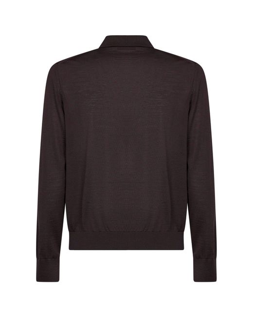 Prada Multicolor Abbigliamento Dark Combed Wool Long-Sleeved Polo Shirt for men