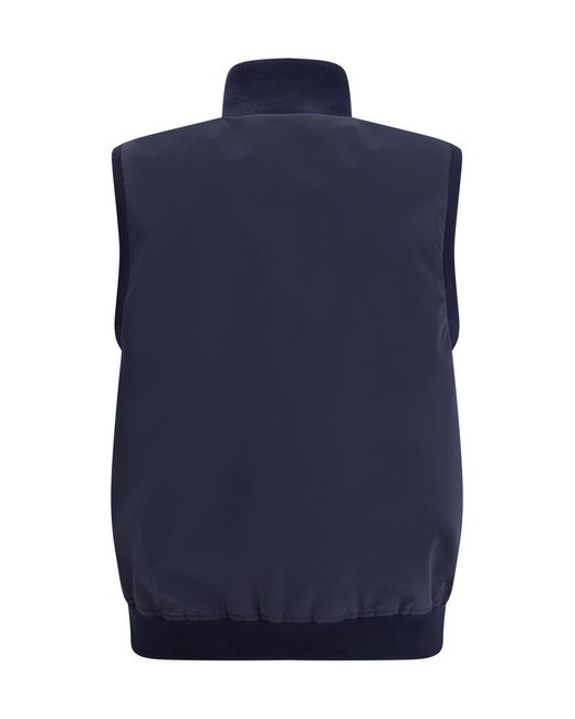 Brunello Cucinelli Blue Sleeveless Vest Jacket Polyester; Polyamide for men