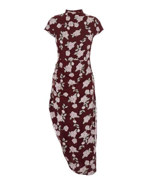 ROTATE BIRGER CHRISTENSEN Purple Bordeaux Dress With All-Over Floral Embroidery