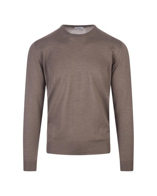 Fedeli Brown Taupe Round Neck Pullover for men