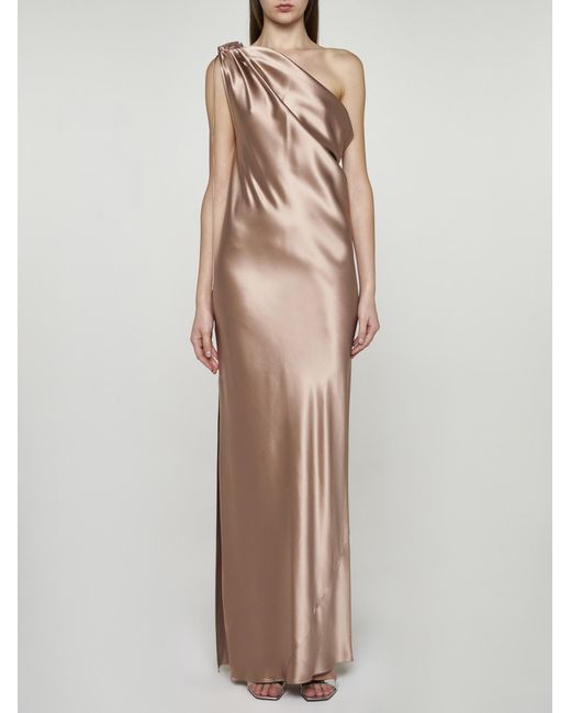 Max Mara Natural Opera Silk One-Shoulder Long Dress