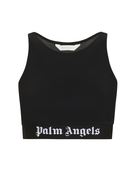 Palm Angels Black Technical Fabric Crop Top Elastane