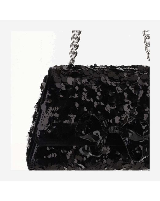 Self-Portrait Black Mini Sequin Bag With Bow Polyester Elastane Shoulder