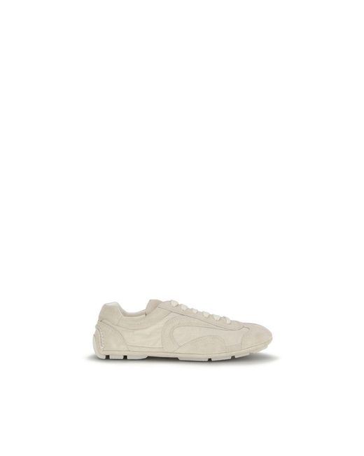 Prada White Beige Calf Leather Bos Taurus Sneakers for men
