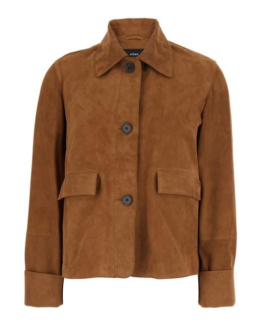 Arma Brown Ella Jacket With Wide Collar And Flap Pockets On The Front