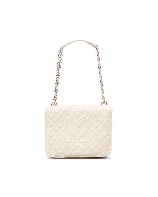 Love Moschino White Quilted Shoulder Bag With Logo