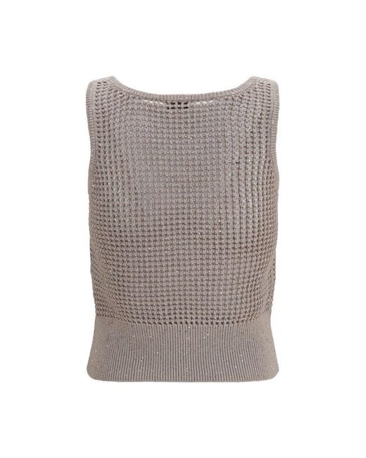 Brunello Cucinelli Gray Beige Cotton Tank Tops