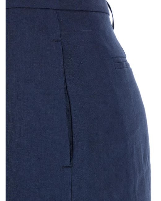 Le Plain Blue Linen Trousers With Wide Leg