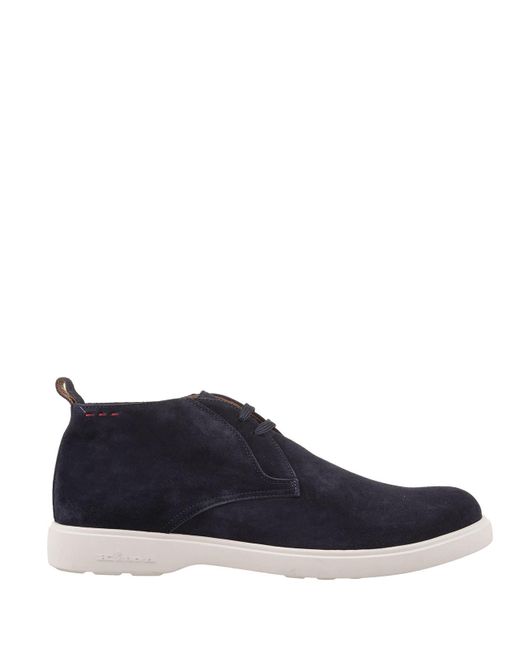 Kiton Blue Suede Laced Leather Ankle Boots for men