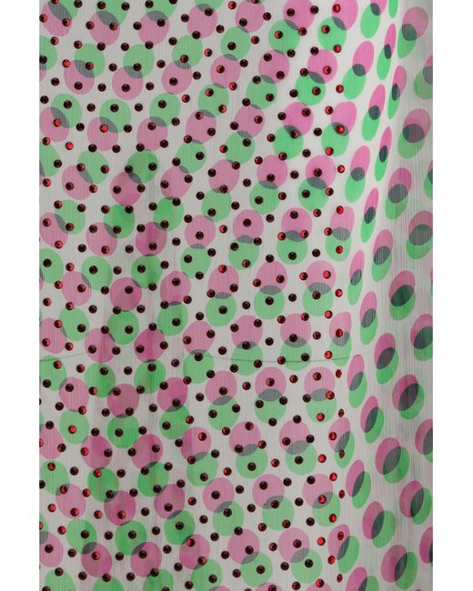 Dries Van Noten Green Dress Polka-Dot Cape Silk