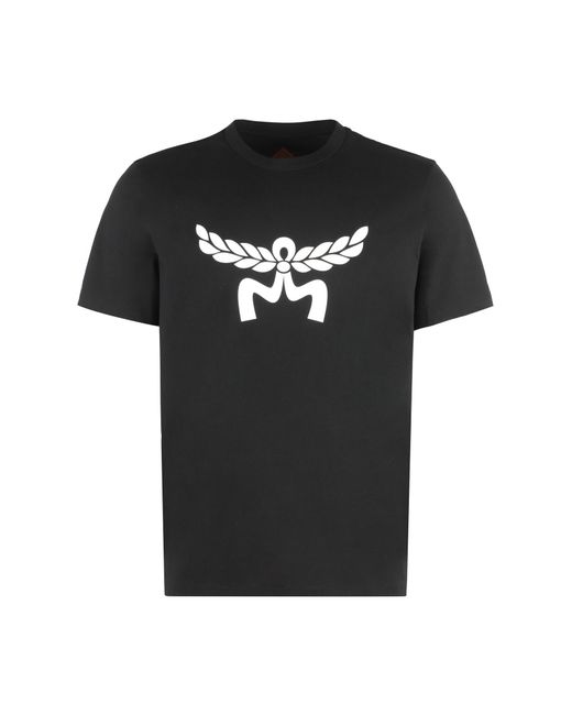 MCM Black Cotton Crew-Neck T-Shirt for men
