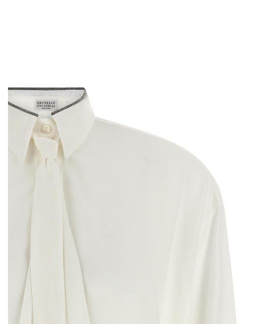 Brunello Cucinelli White Silk Blouse