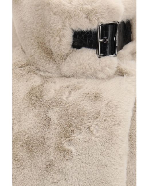 Pinko Natural Faux Fur Jacket With Buckle Polyester