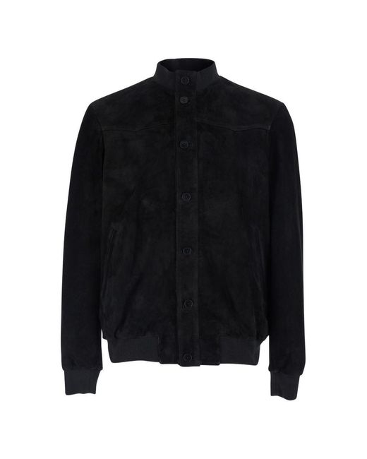 Low Brand Black Suede Jacket With Ribbed High Collar for men