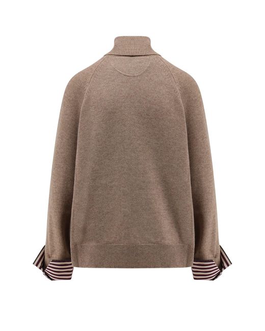 Brunello Cucinelli Brown Cashmere Sweater With Monili Detail