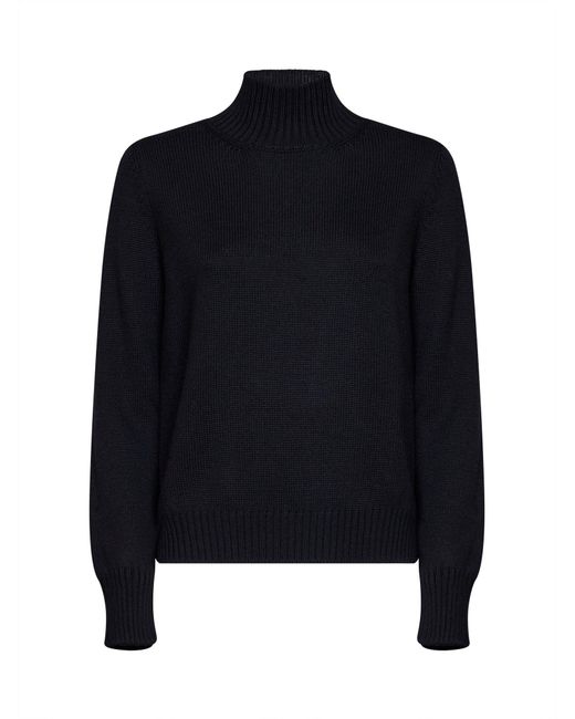 Blanca Vita Blue Virgin Wool Knit Mock Neck Sweater