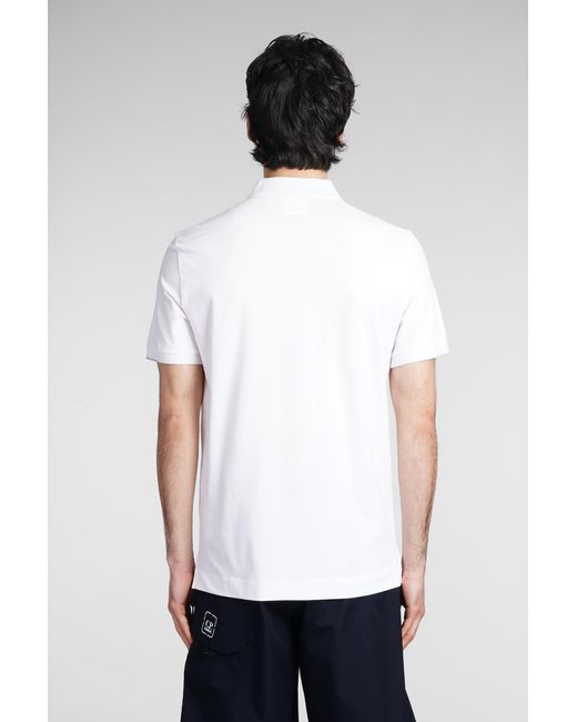 C P Company White Stretch Piquet Short Sleeve Polo Shirt for men