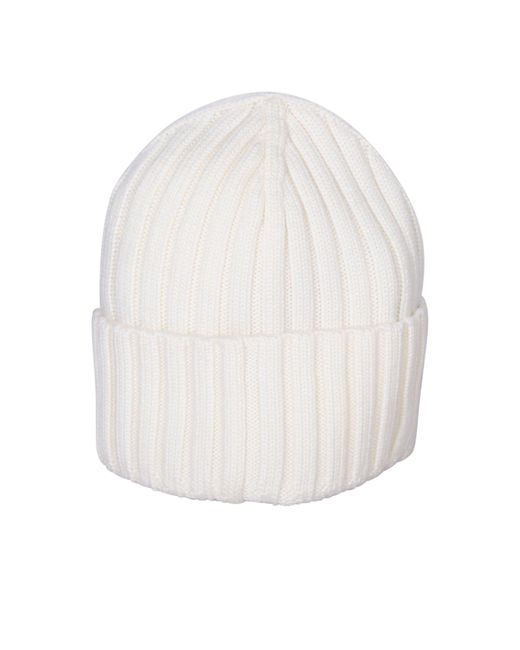 Moncler White Ribbed Wool Beanie With Logo