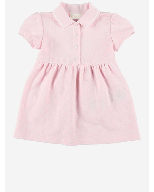 Gucci Pink Cotton Dress With Classic Collar