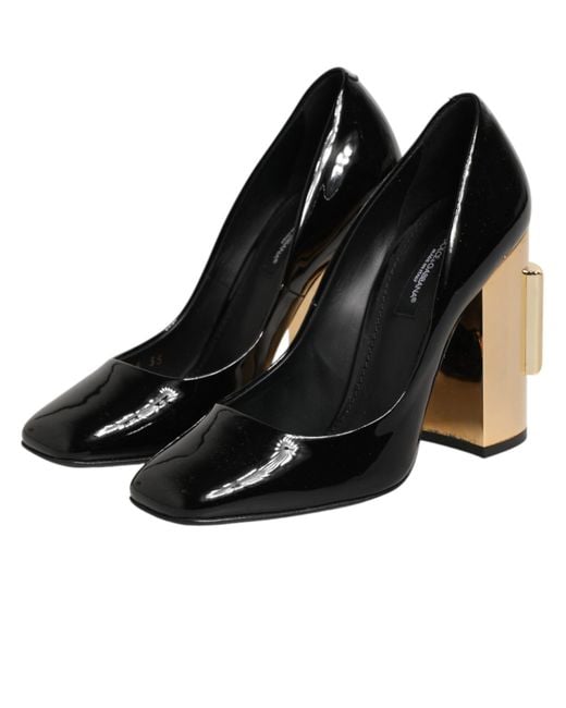 Dolce & Gabbana Black Patent Leather Logo Heels Pumps Shoes 100Lf