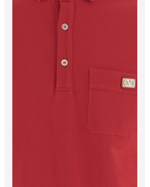 Valentino Red Cotton Polo Shirt With Logo for men