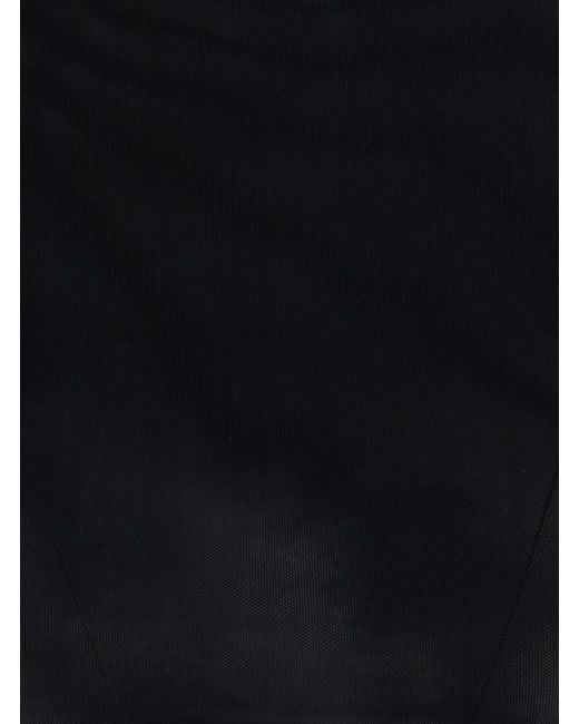 Le Plain Black Top Mesh High-Neck Tops