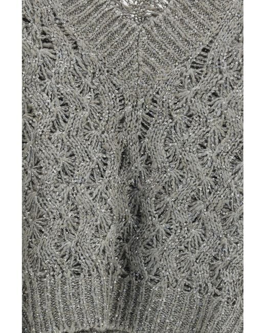 Brunello Cucinelli Gray Silk Blend Sequined Vest Knitwear