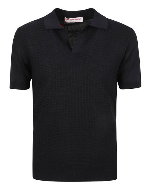 Orlebar Brown Black Horton Tile Knit Polo Shirt for men