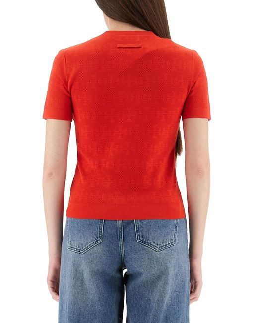Tory Burch Red Jacquard T Monogram Jersey Viscose Jumpers