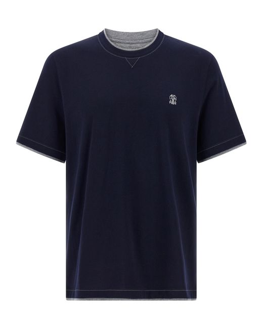 Brunello Cucinelli Blue Cotton T-Shirt for men