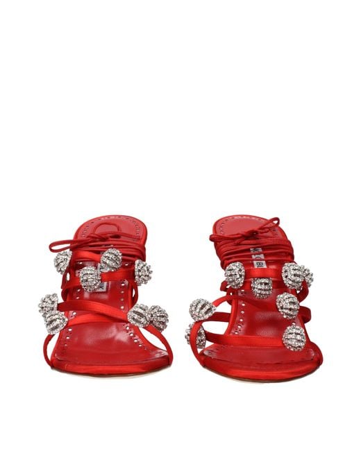 Manolo Blahnik Red Satin Sandals/Bright