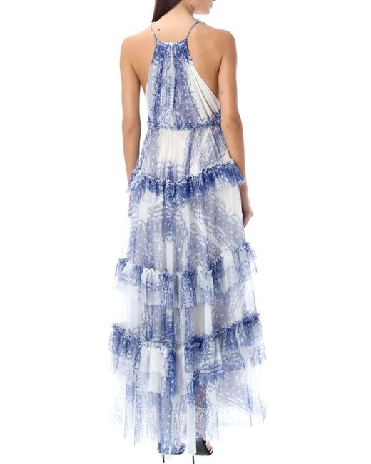 Philosophy Di Lorenzo Serafini Blue Printed Tulle Flounced Dress