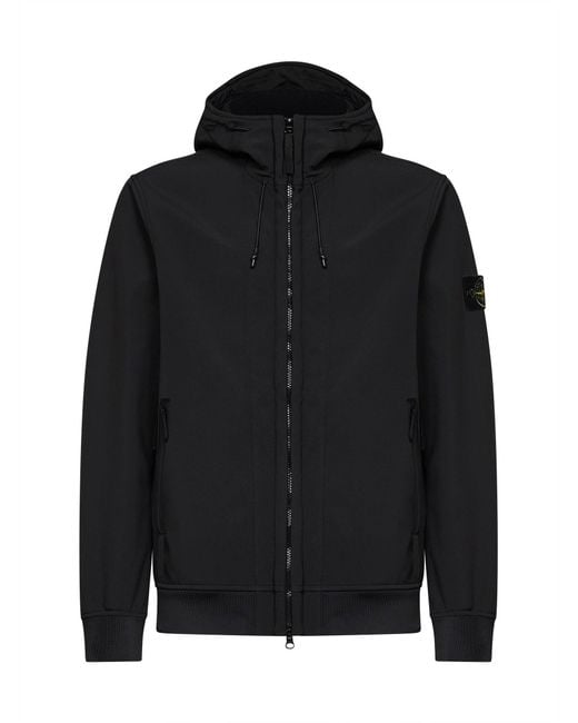 Stone Island Black Soft Shell-R Hooded Jacket for men