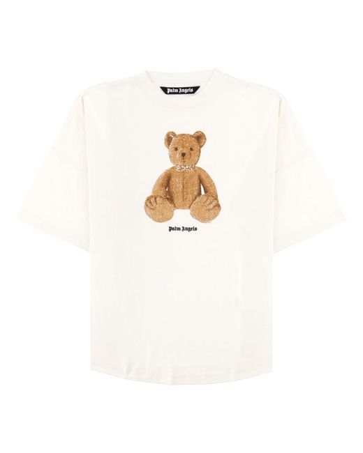 Palm Angels White T-Shirt With Logo Cotton T-Shirts for men