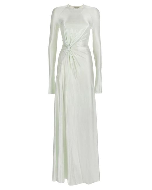 Victoria Beckham Green Twist Waist Long Dress Viscose
