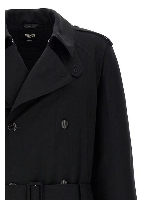 Fendi Black Wool Trench Coat for men