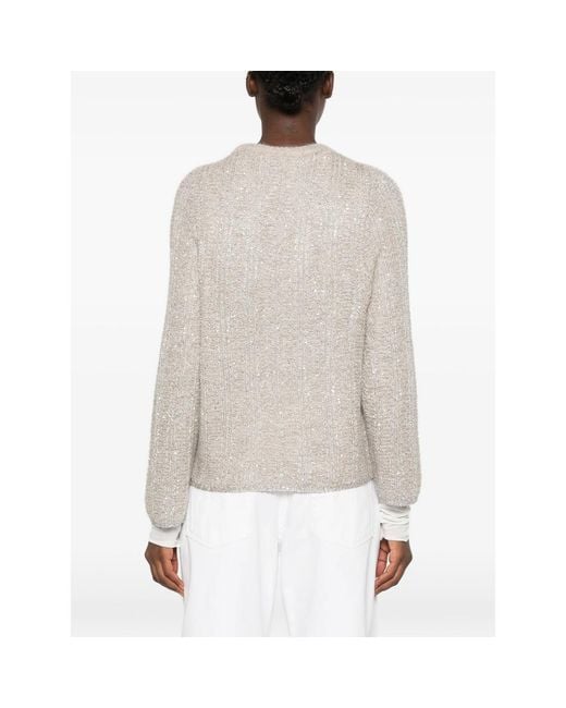 Panicale White Ribbed Knit Sweater With Sequins Alpaca Jumpers
