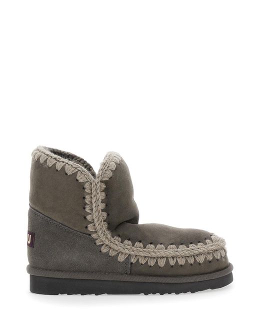 Mou Brown Eskimo Ankle Boots With Crochet Details And Logo Patch On The Rear