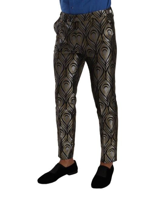 Dolce & Gabbana Black Dolce Gabbana Gold Jacquard Trouser Dress Pants for men