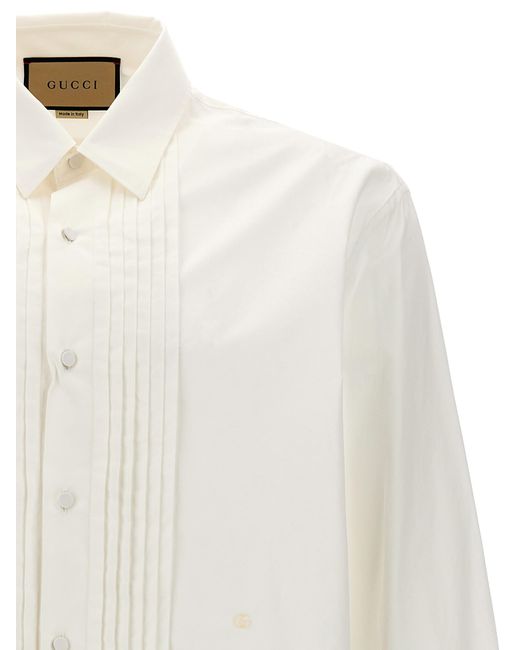 Gucci White Pleated Plastron Shirt for men