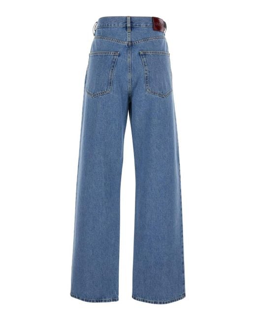 Gucci Blue Jeans With Belt Loops And Logo Patch On The Rear