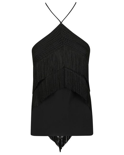 ANDAMANE Black Reina Top- Halterneck Fringed Top Ac Se