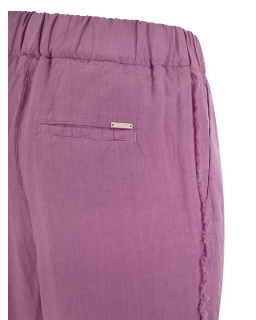 Peserico Purple Linen Trousers With Side Fringes