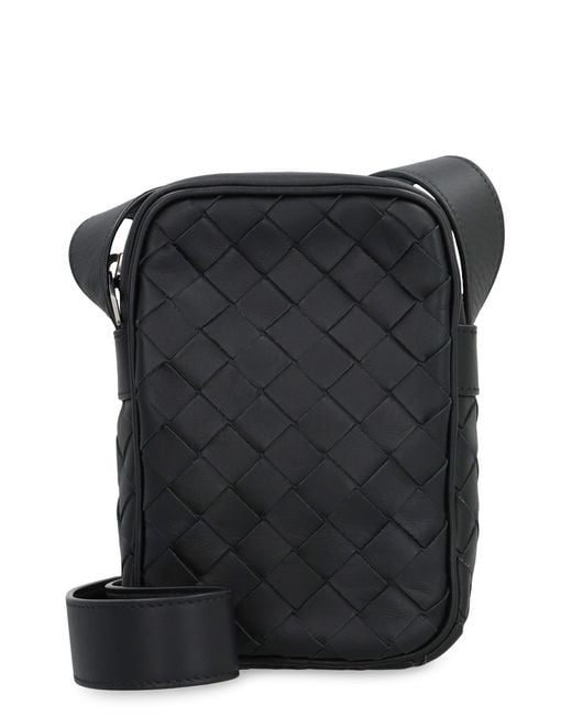 Bottega Veneta Black Intrecciato Zipped Phone Pouch for men