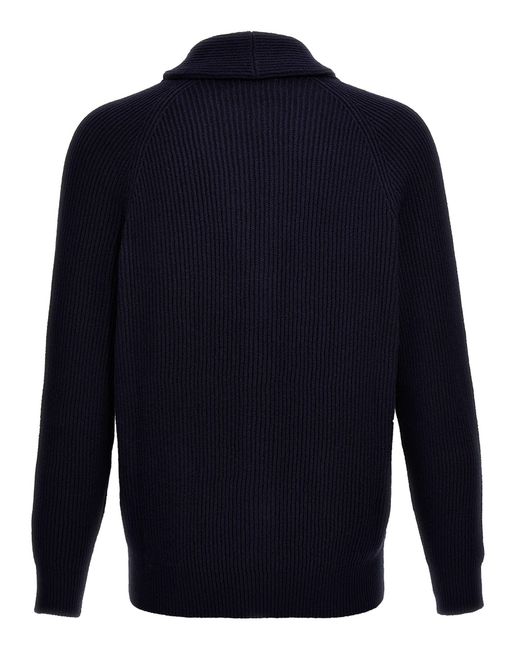 Brunello Cucinelli Blue Logo Buttons Cardigan Sweater, Cardigans for men