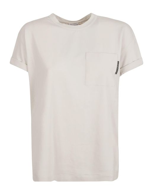 Brunello Cucinelli White Patched Pocket Plain T-shirt