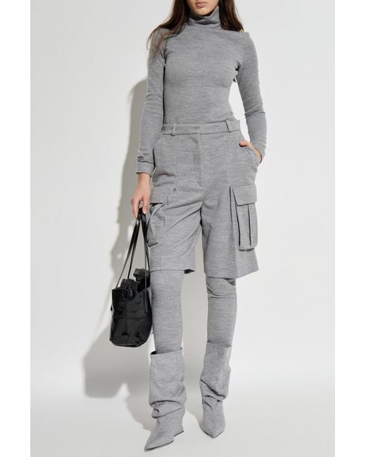 Balmain Gray Dress With A Stand-Up Collar