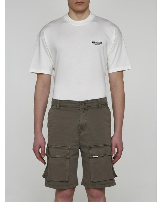 Represent Green Cotton Cargo Shorts for men