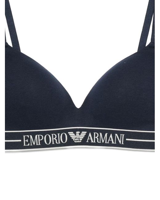 Emporio Armani Blue Logo-Embellishment Bra